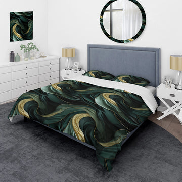 Rich Emerald And Gold Marble Pattern - Duvet Cover Set